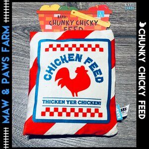 NWT Bark Box Chunky Chicky Chicken Feed Large Dog Toy Crinkle Squeaker Barn